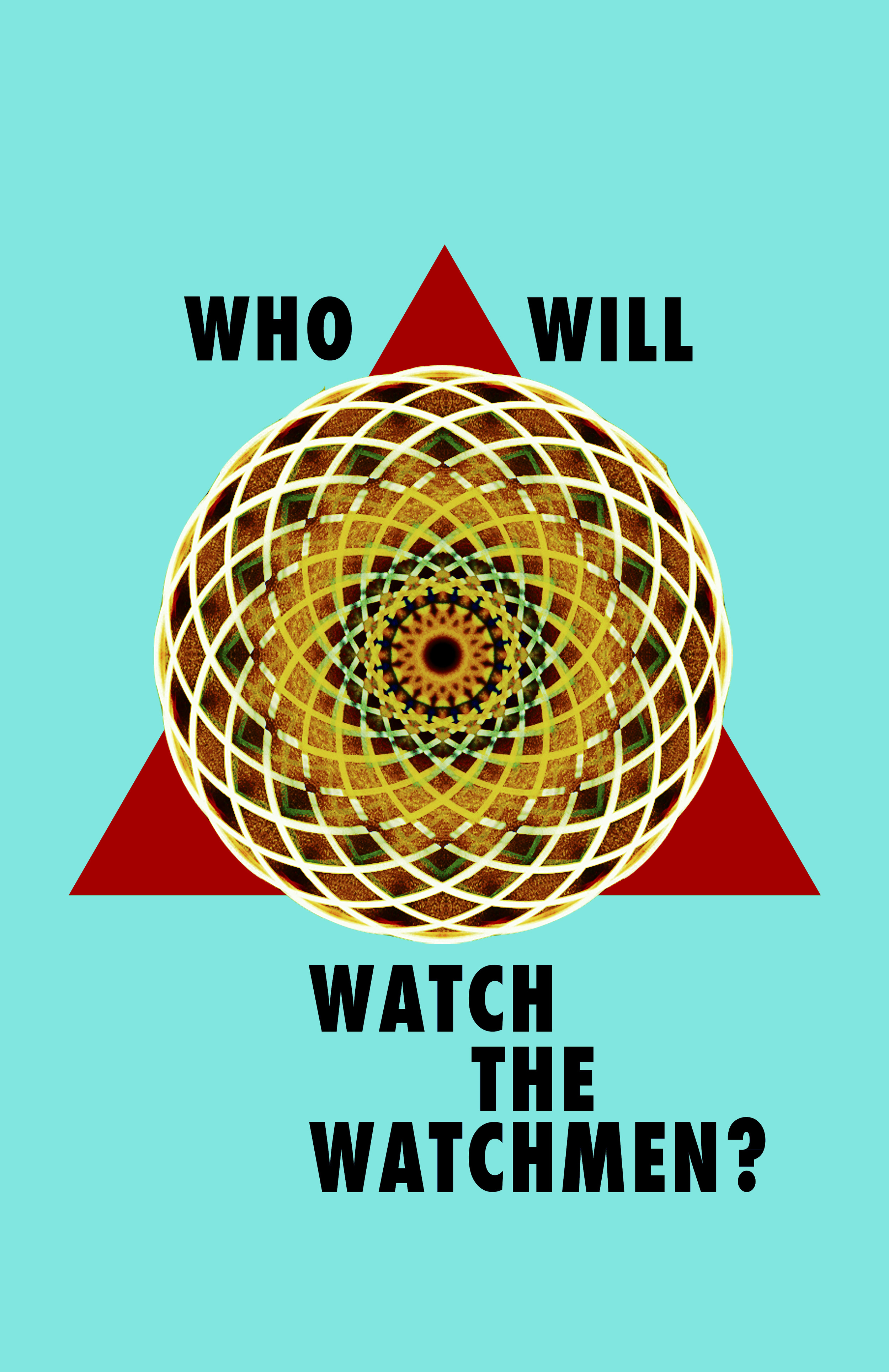 Poster with text and geometric collage resembling an eye