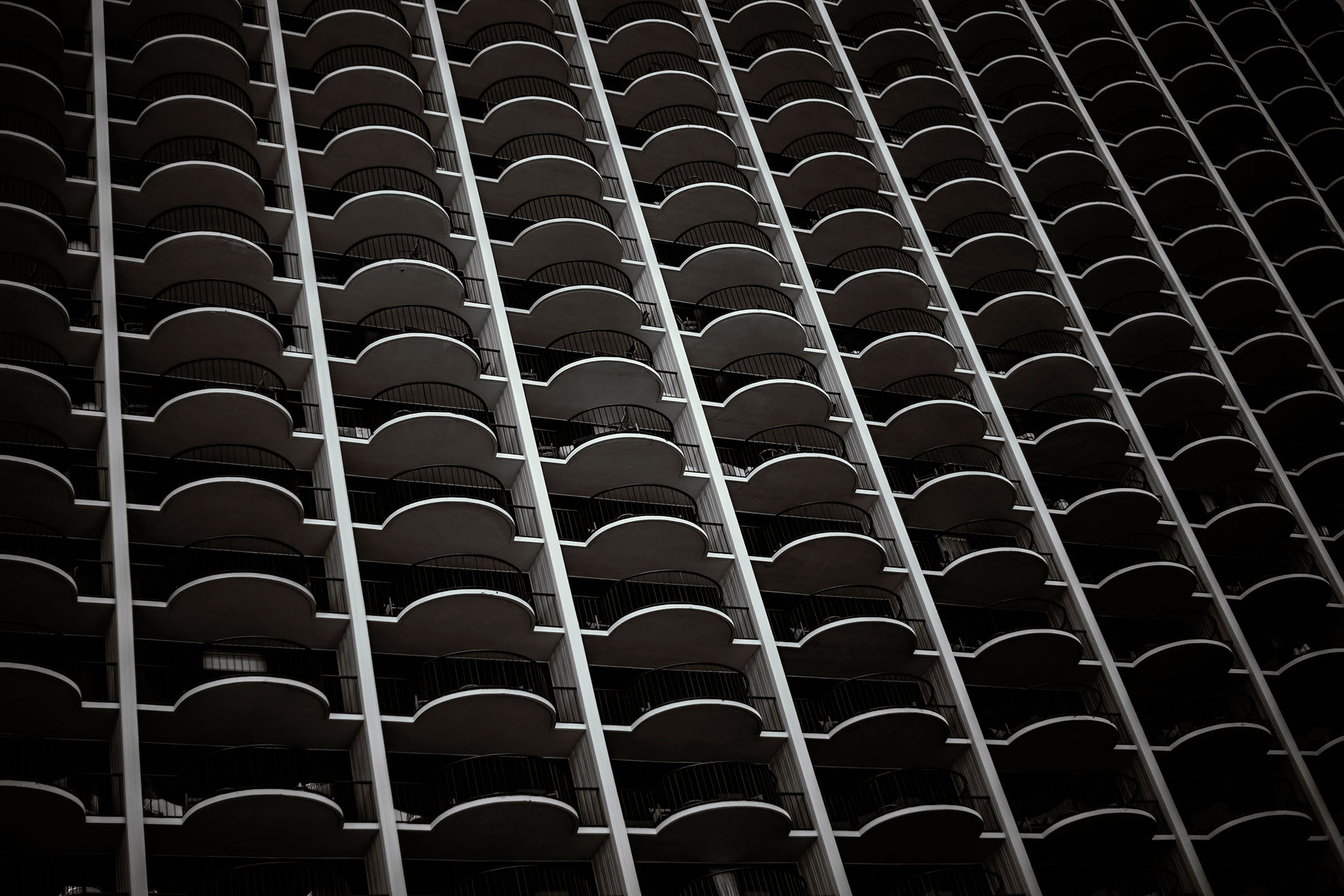 Architectural detail of building balconies