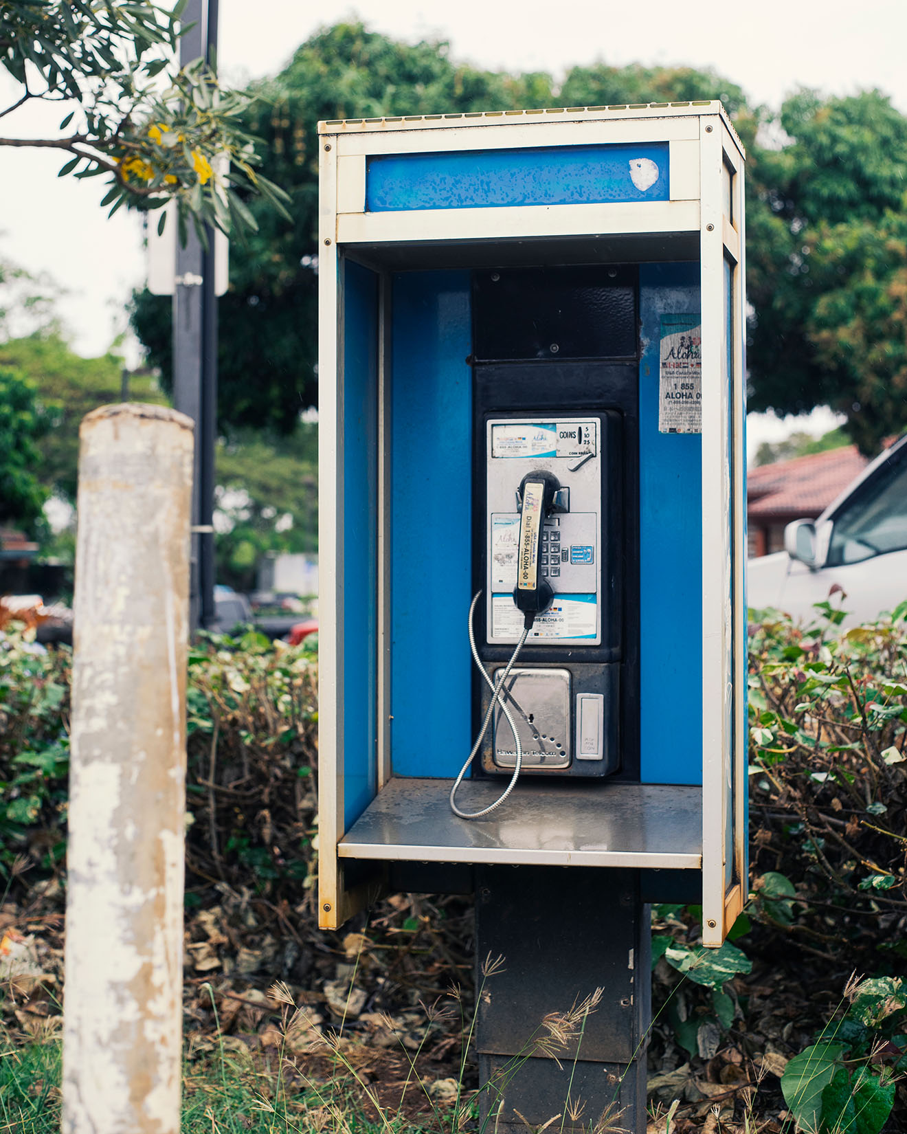 Vintage phone booth urban scene