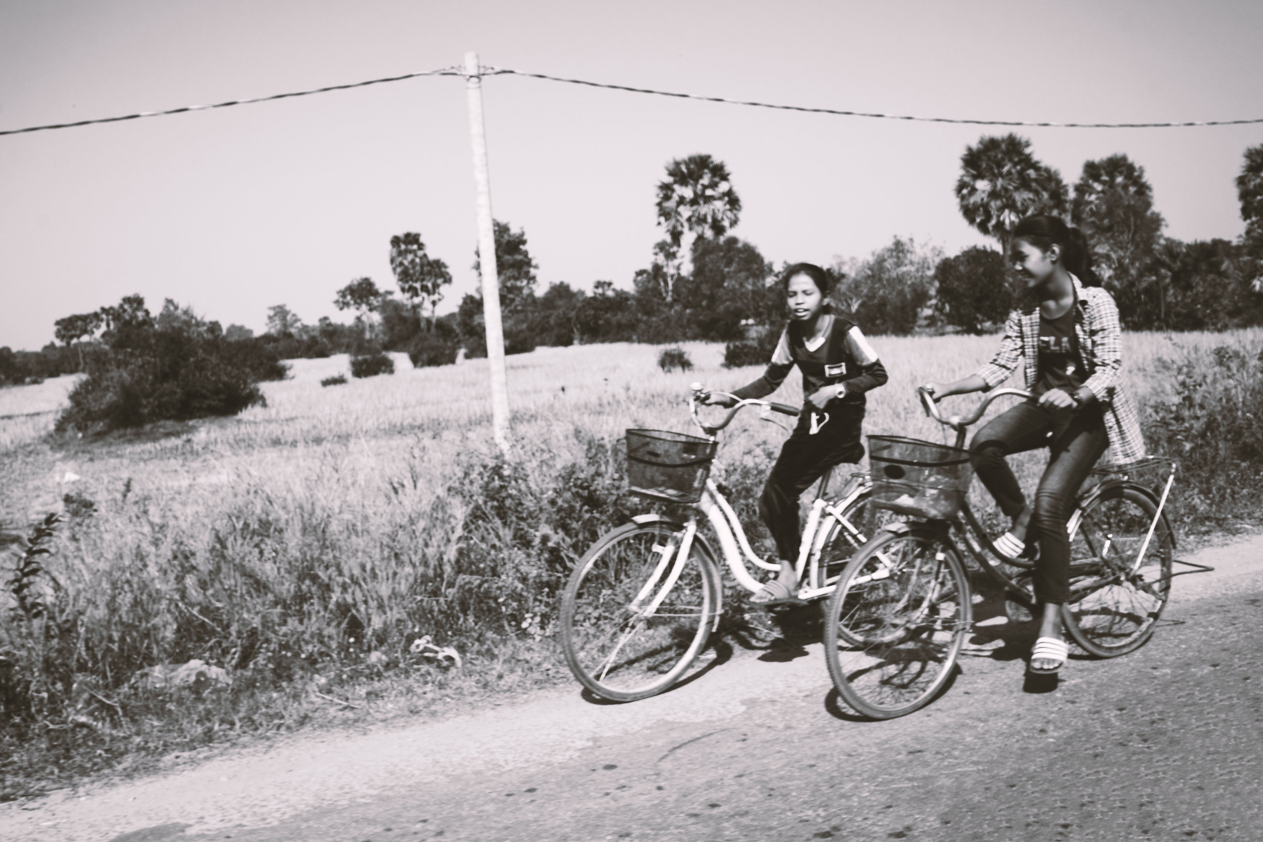Bicycles parked on street in Cambodia